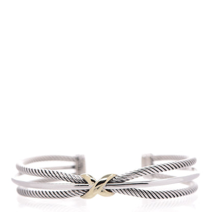 David Yurman Sterling Silver 18K Yellow Gold 7mm Crossover X Bracelet 1 of 4