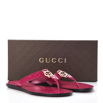 Gucci Patent Microguccissima Interlocking G Thong Sandals 36 Bright Bougainvillea 11 of 11