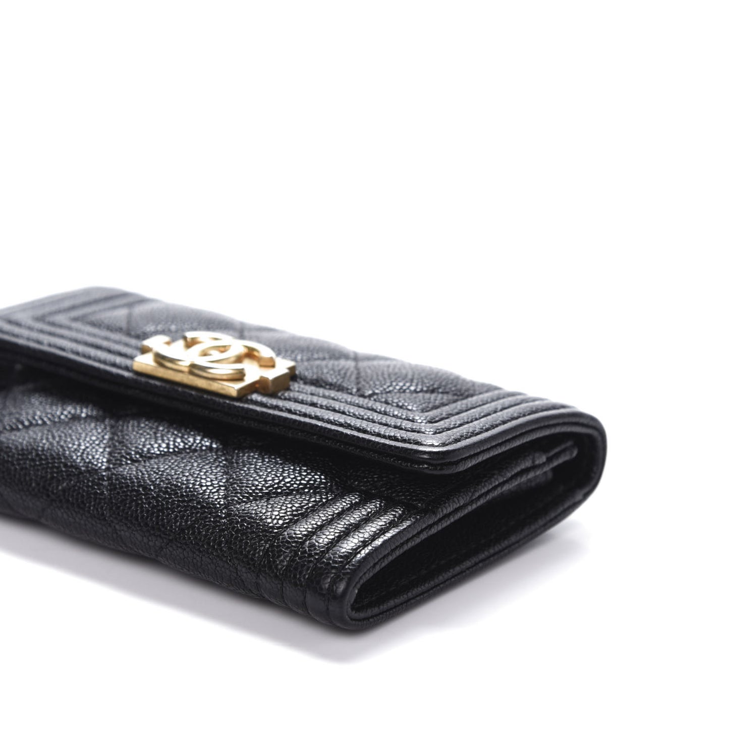 Caviar Quilted Boy Flap Card Holder Black