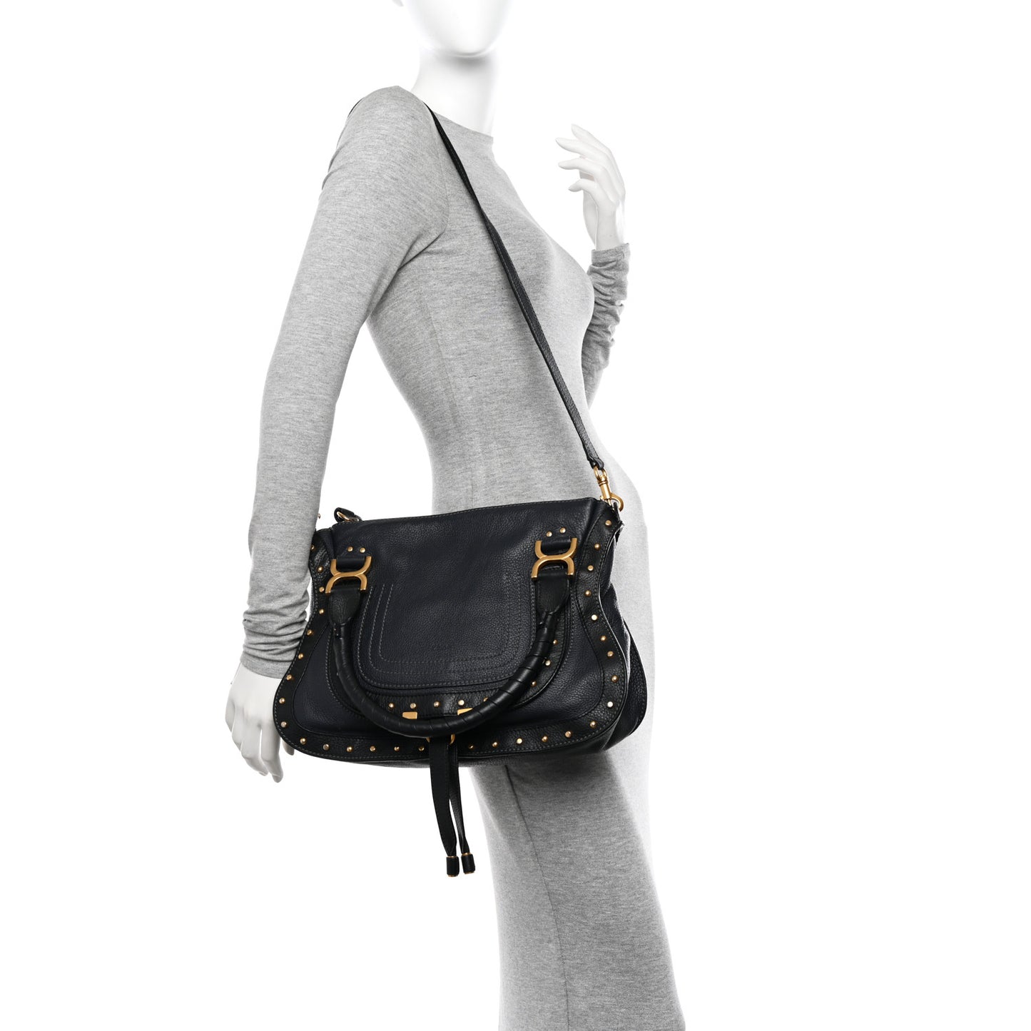 Calfskin Studded Medium Marcie Satchel Black