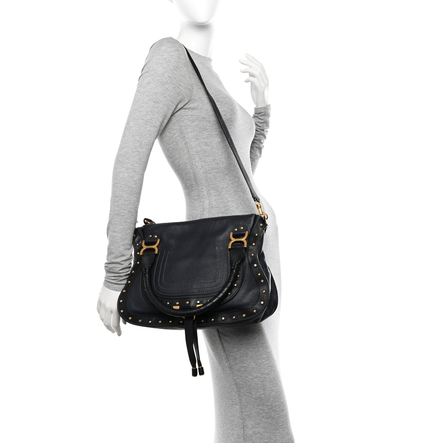 Chloe Calfskin Studded Medium Marcie Satchel Black 2 of 11