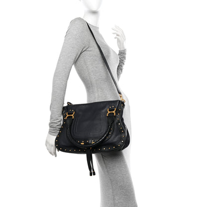 Chloe Calfskin Studded Medium Marcie Satchel Black 2 of 11