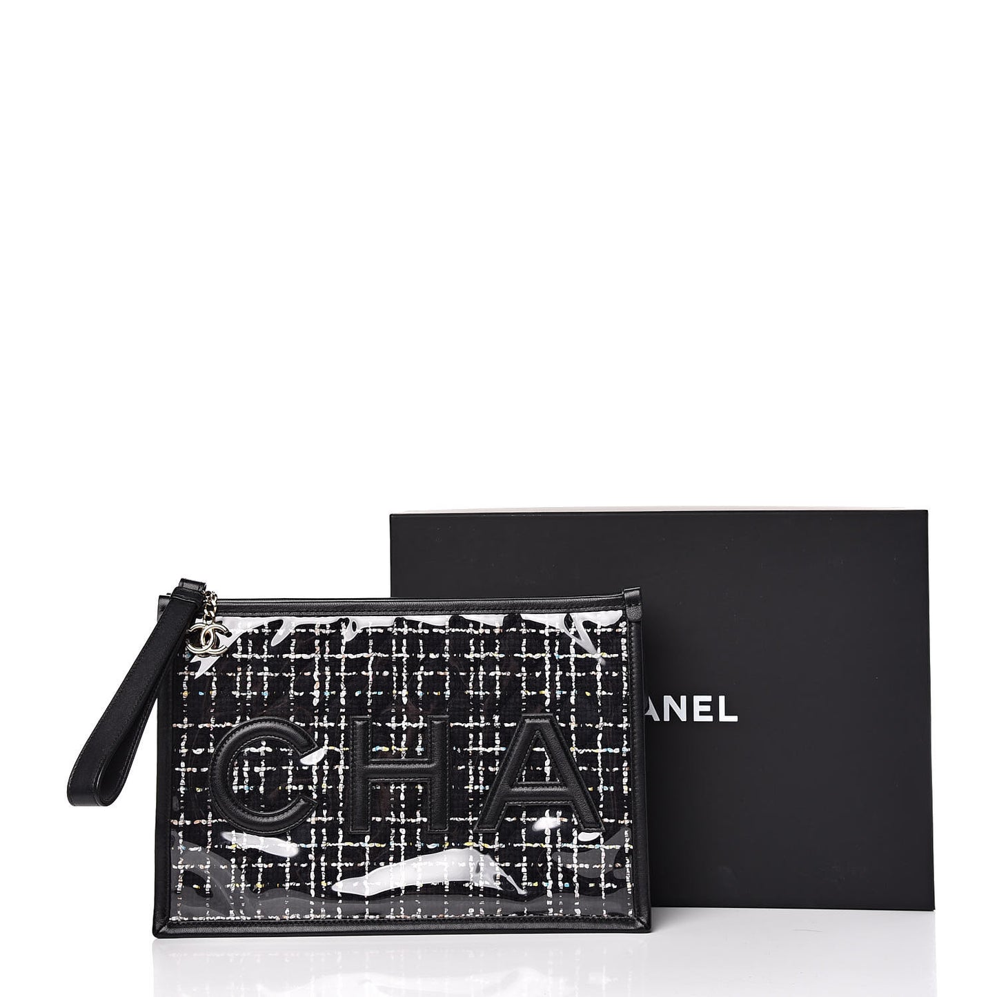 Tweed PVC Lambskin Large Pouch Black