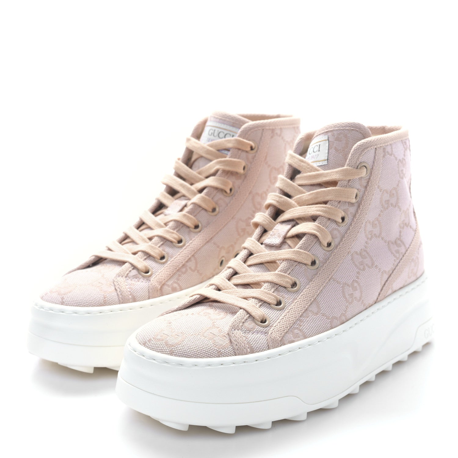 Gucci New Canvas GG Monogram Womens Tennis 1977 High Top 55mm Platform Sneakers 36 Skin Rose Dark Skin Rose 3 of 7