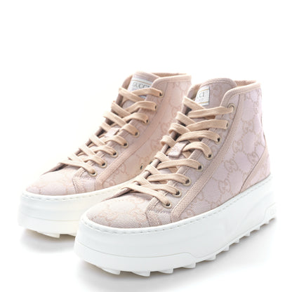 Gucci New Canvas GG Monogram Womens Tennis 1977 High Top 55mm Platform Sneakers 36 Skin Rose Dark Skin Rose 3 of 7