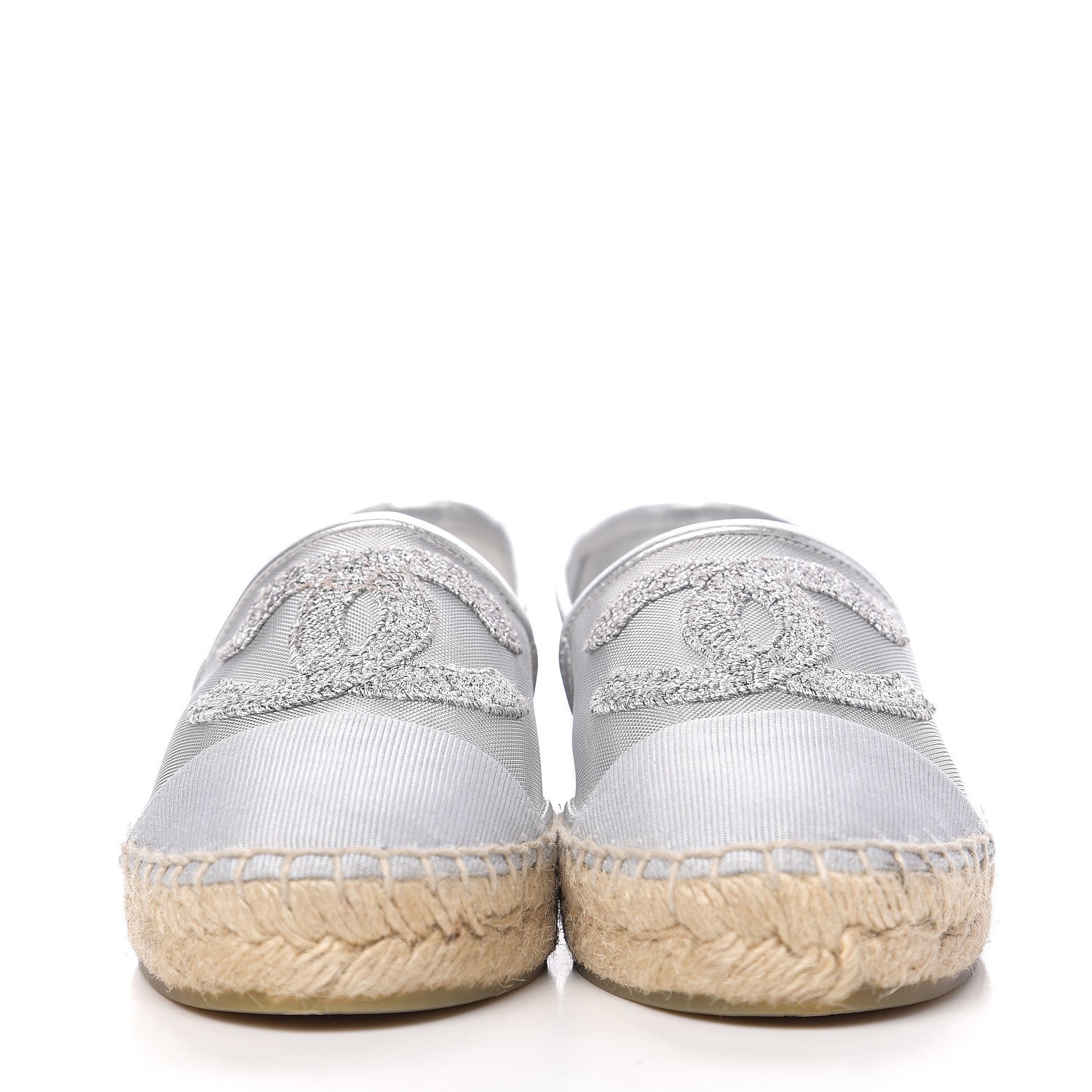 Chanel Mesh Grosgrain CC Espadrilles 37 Silver 2 of 10