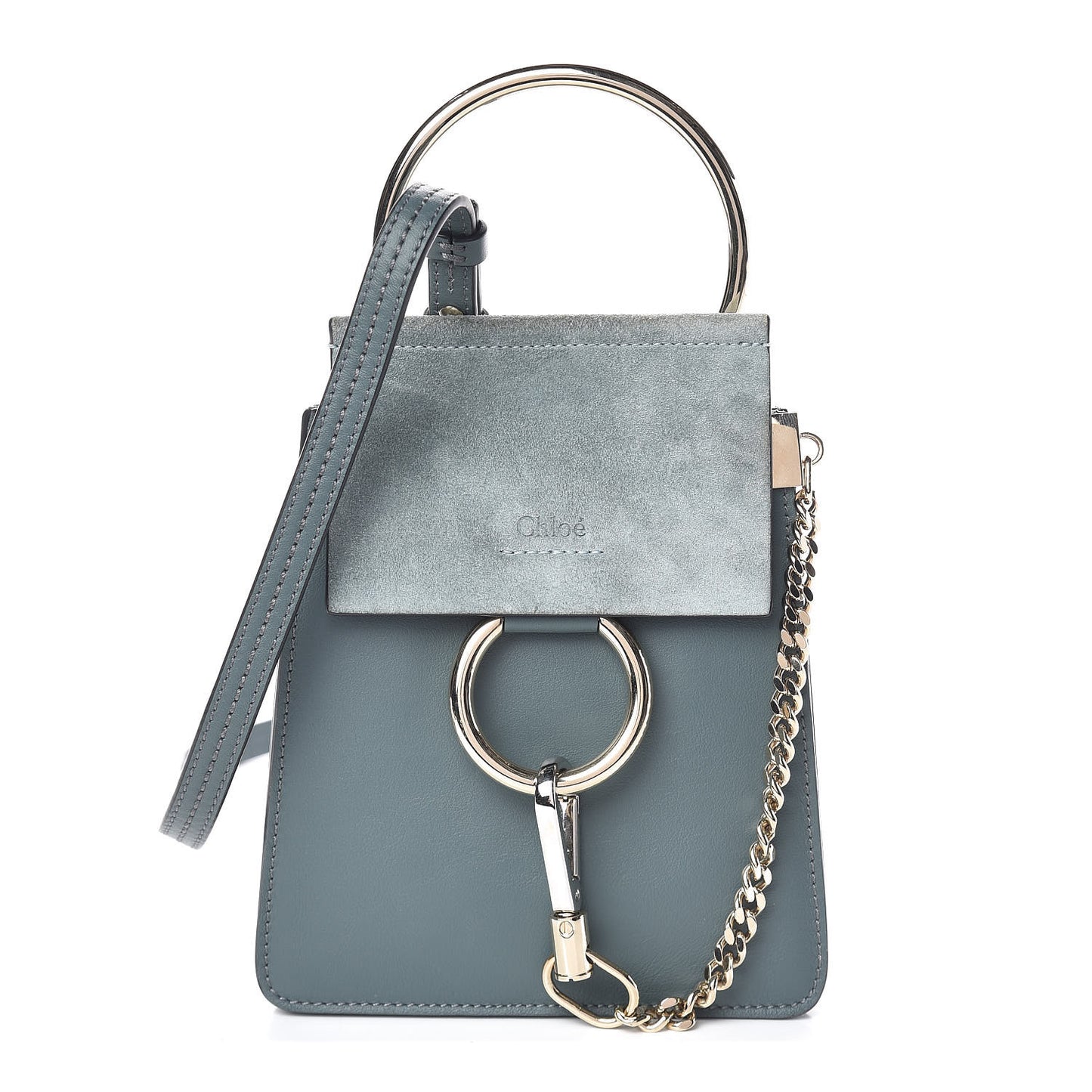 Suede Calfskin Mini Faye Bracelet Bag Cloudy Blue