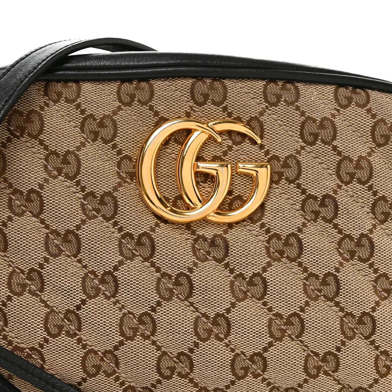 Gucci Monogram Matelasse Diagonal Small GG Marmont Chain Shoulder Bag Beige Black 7 of 9