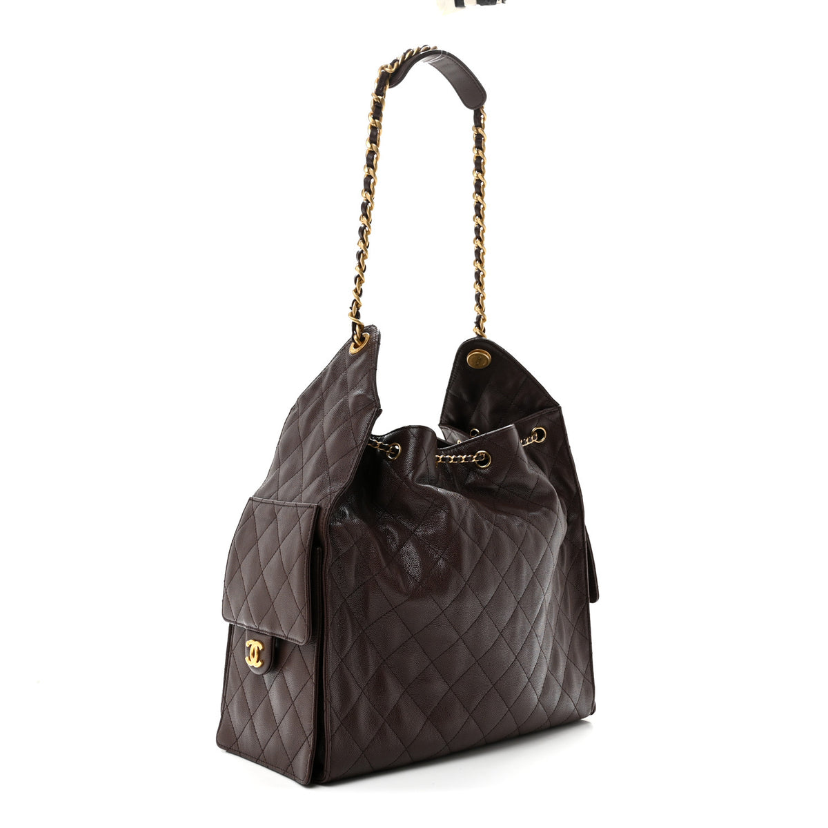 Caviar Quilted Medium Chanel 25 Handbag Dark Brown