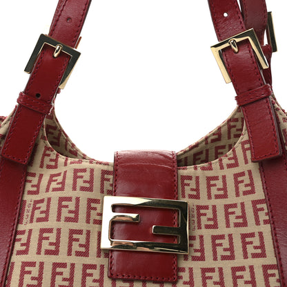 Fendi Zucchino Vitello Shoulder Bag Beige Rosso 7 of 9