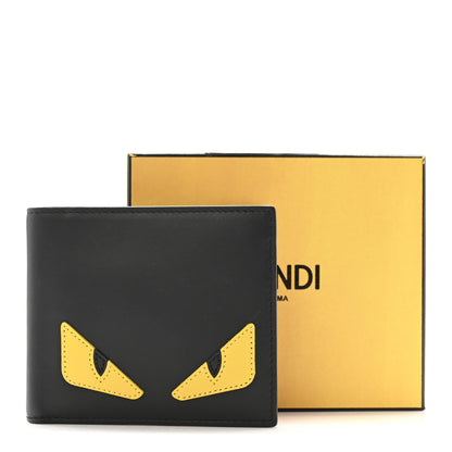 Fendi Vitello Century Monster Eyes Inlay Bi-Fold Wallet Black Giallo Rosso 9 of 9