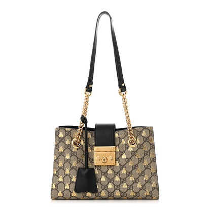 Gucci GG Supreme Monogram Bees Small Padlock Tote Beige Oro Black 1 of 10