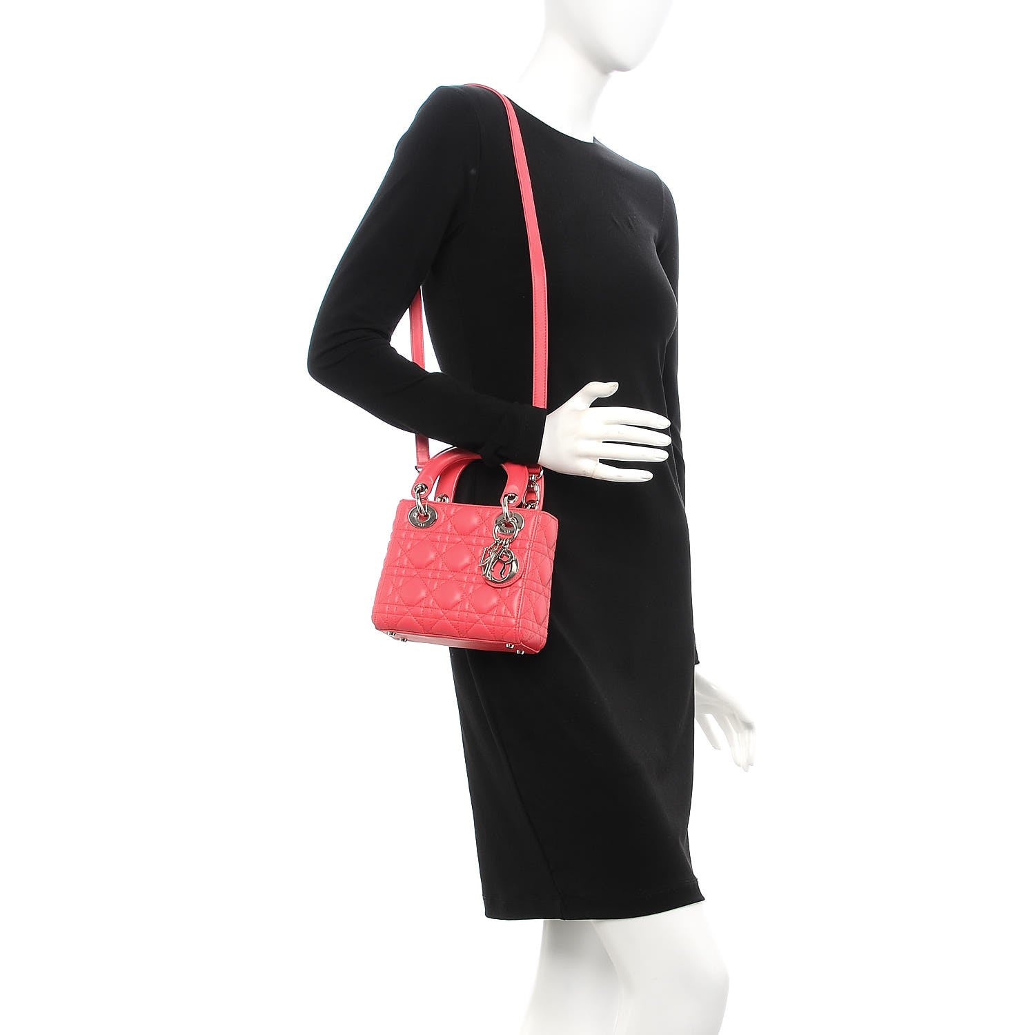 Christian Dior Lambskin Cannage Mini Lady Dior Coral 2 of 11