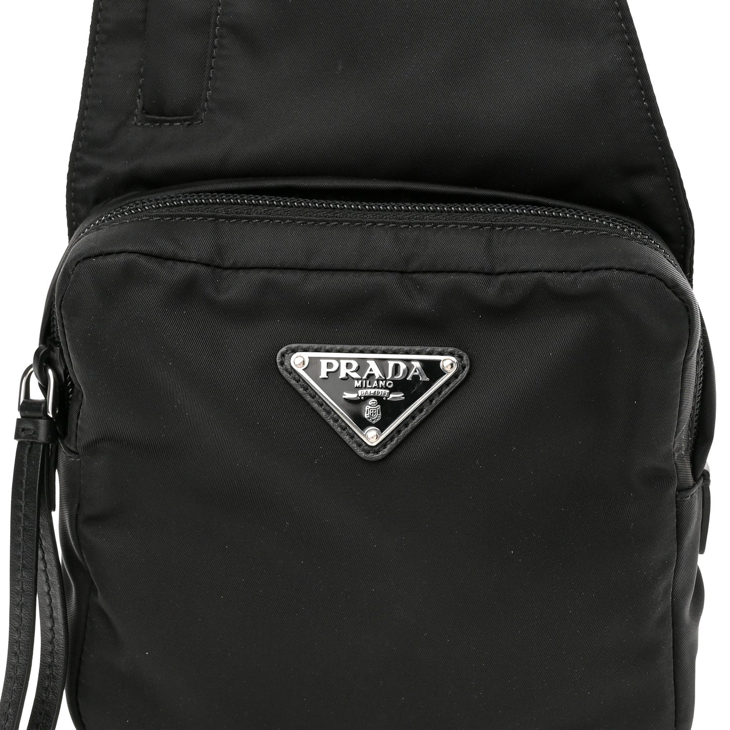 Re-Nylon Logo Plaque Sling Backpack Black
