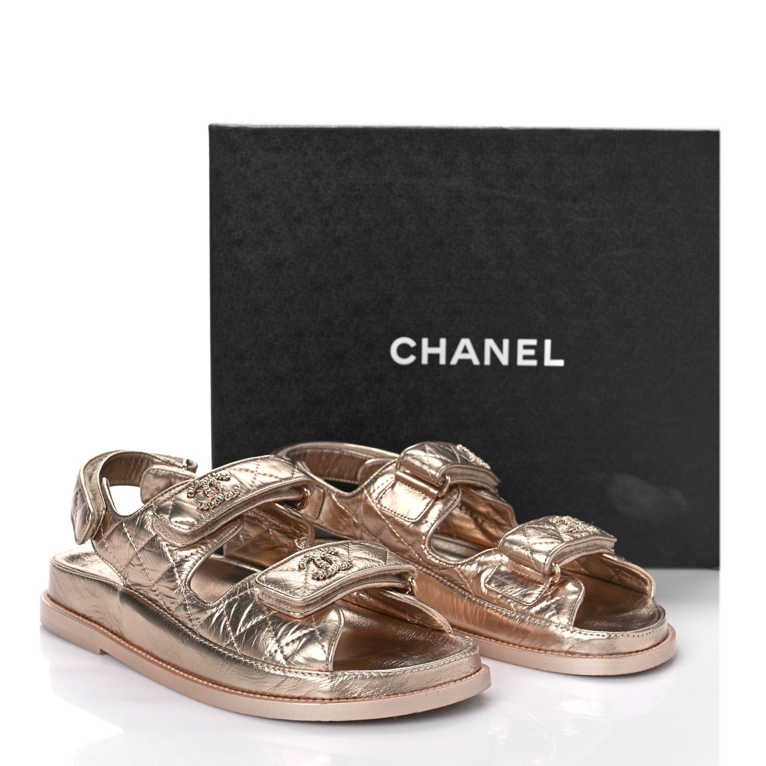 Chanel Iridescent Lambskin Quilted Velcro Dad Sandals 36.5 Light Bronze 13 of 13