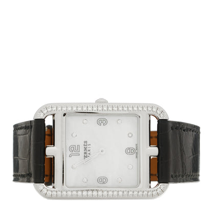 Hermes Stainless Steel Alligator Diamond Bezel Mother of Pearl 29mm Cape Cod Quartz Watch Noir 2 of 4