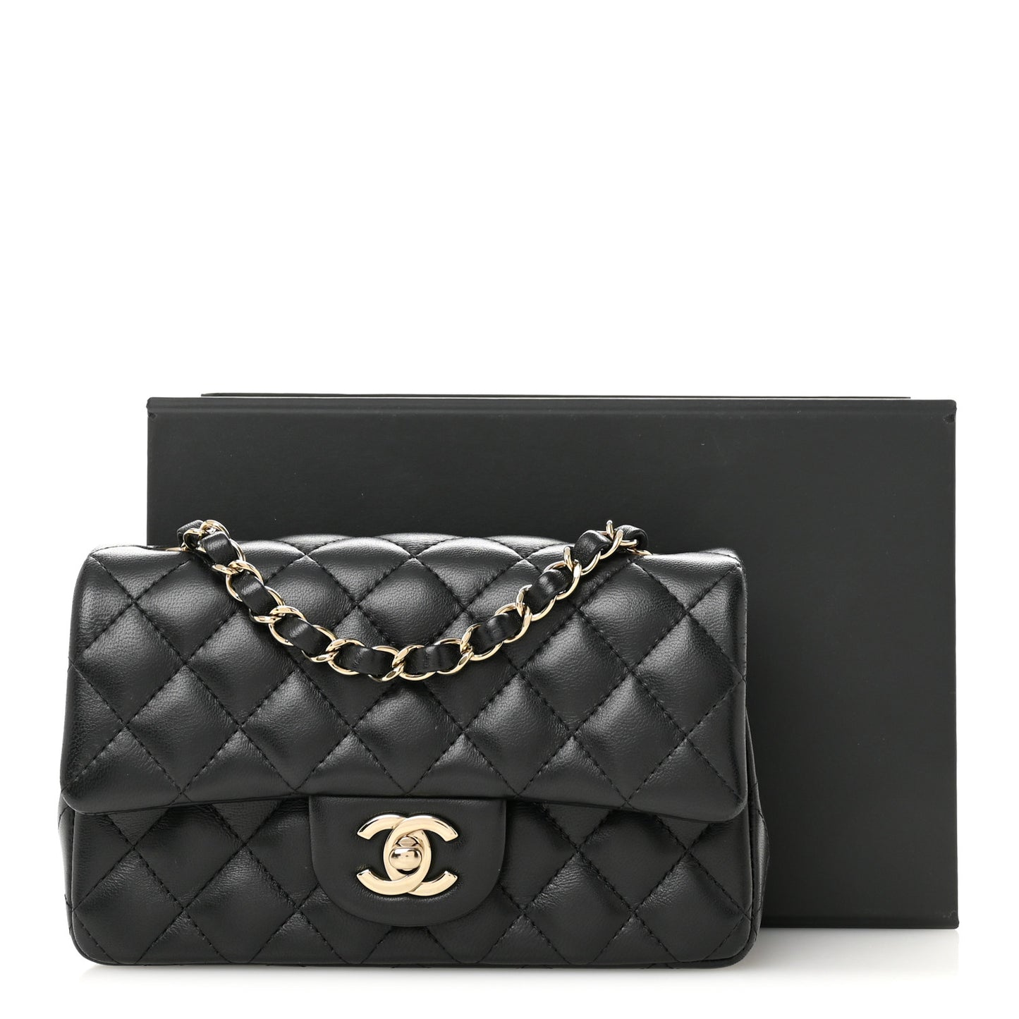 Lambskin Quilted Mini Rectangular Flap Black