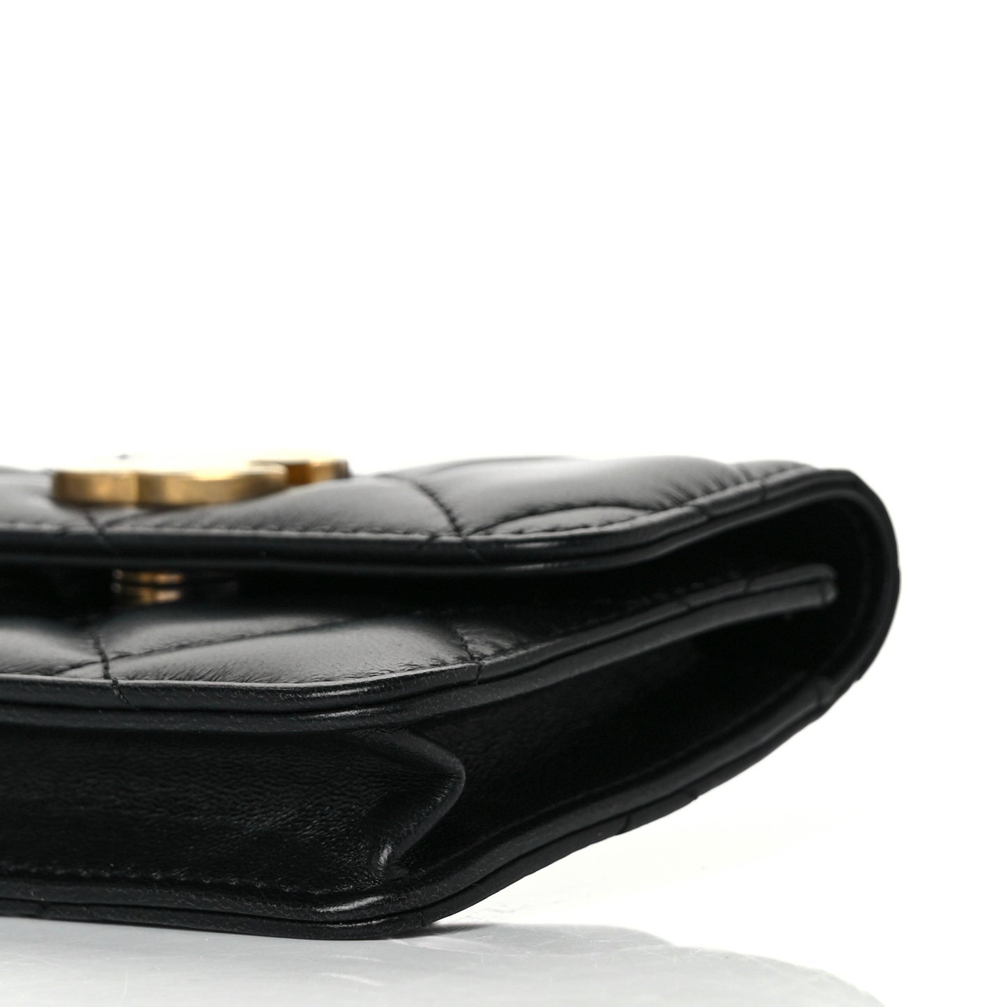 Lambskin Enamel Quilted Pending CC Flap Belt Bag Black