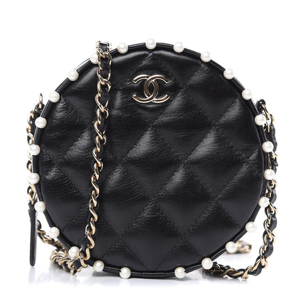 Chanel Calfskin Quilted Pearl Round Clutch With Chain Black 1 of 10
