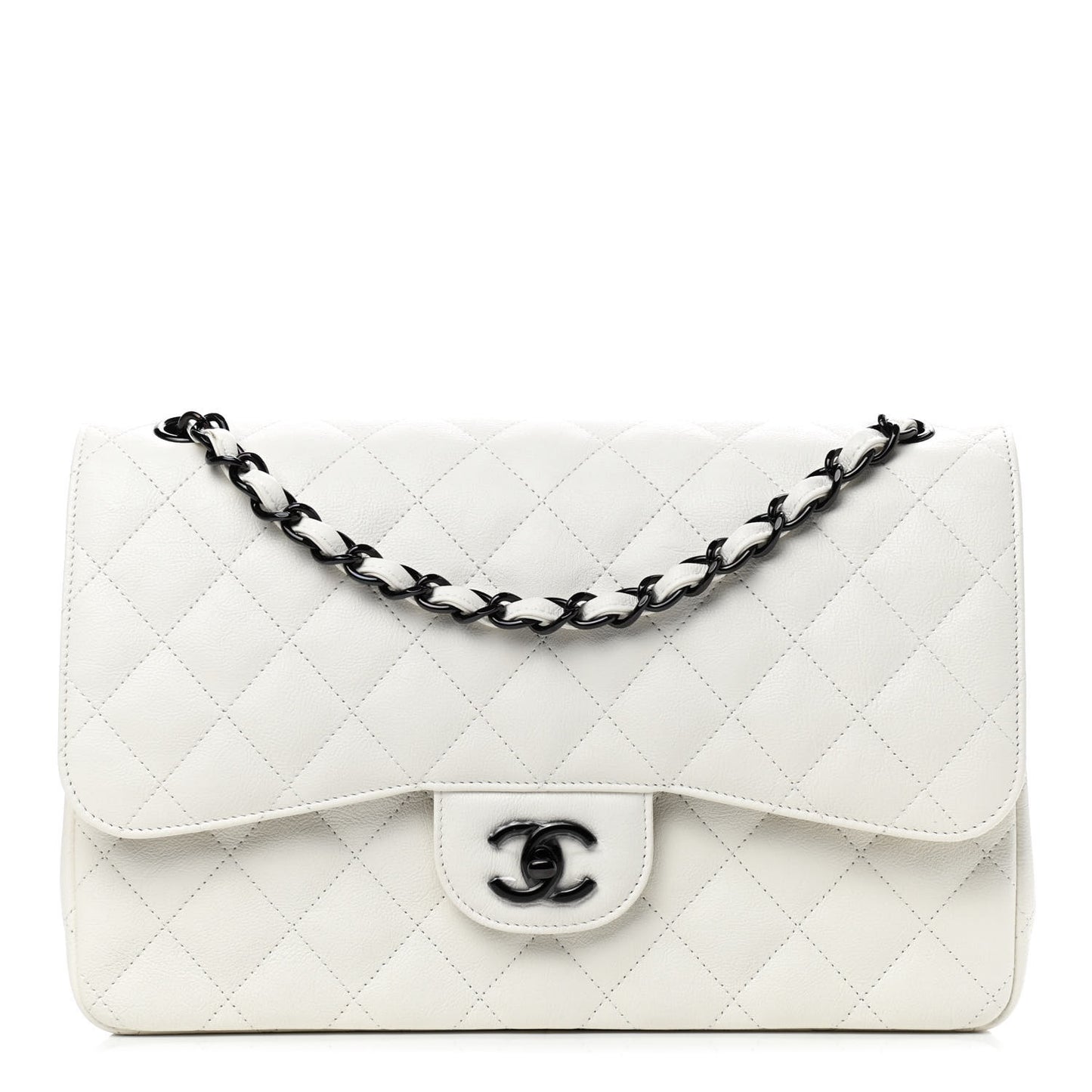 Calfskin Quilted Jumbo Double Flap White