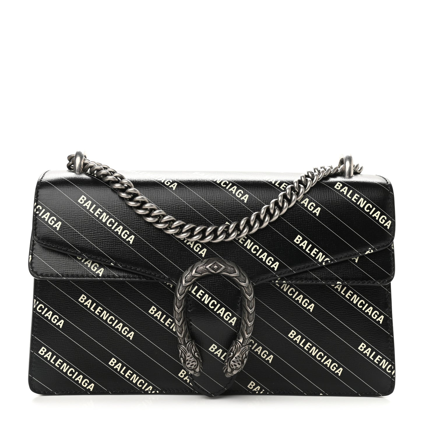X BALENCIAGA Calfskin Logo Print Small Dionysus Shoulder Bag Black
