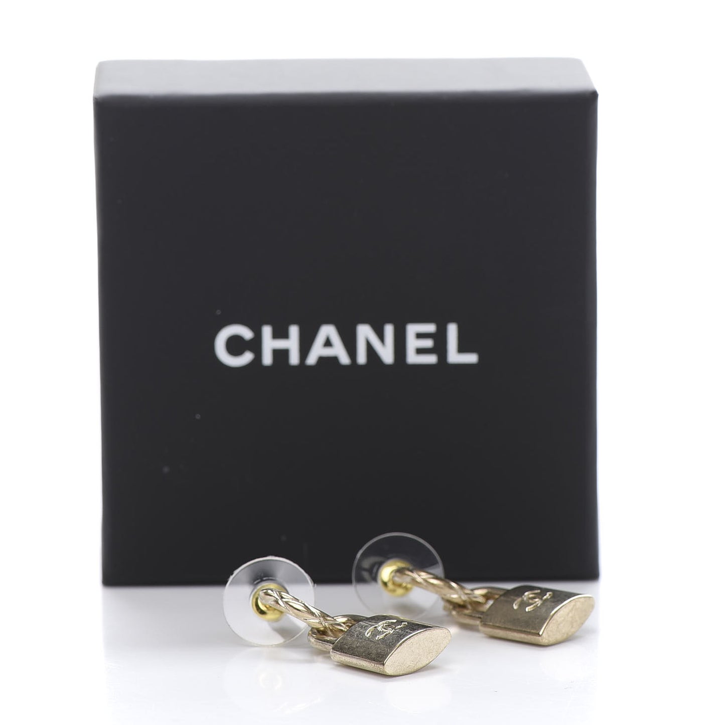 Metal Lock Drop Earrings Light Gold