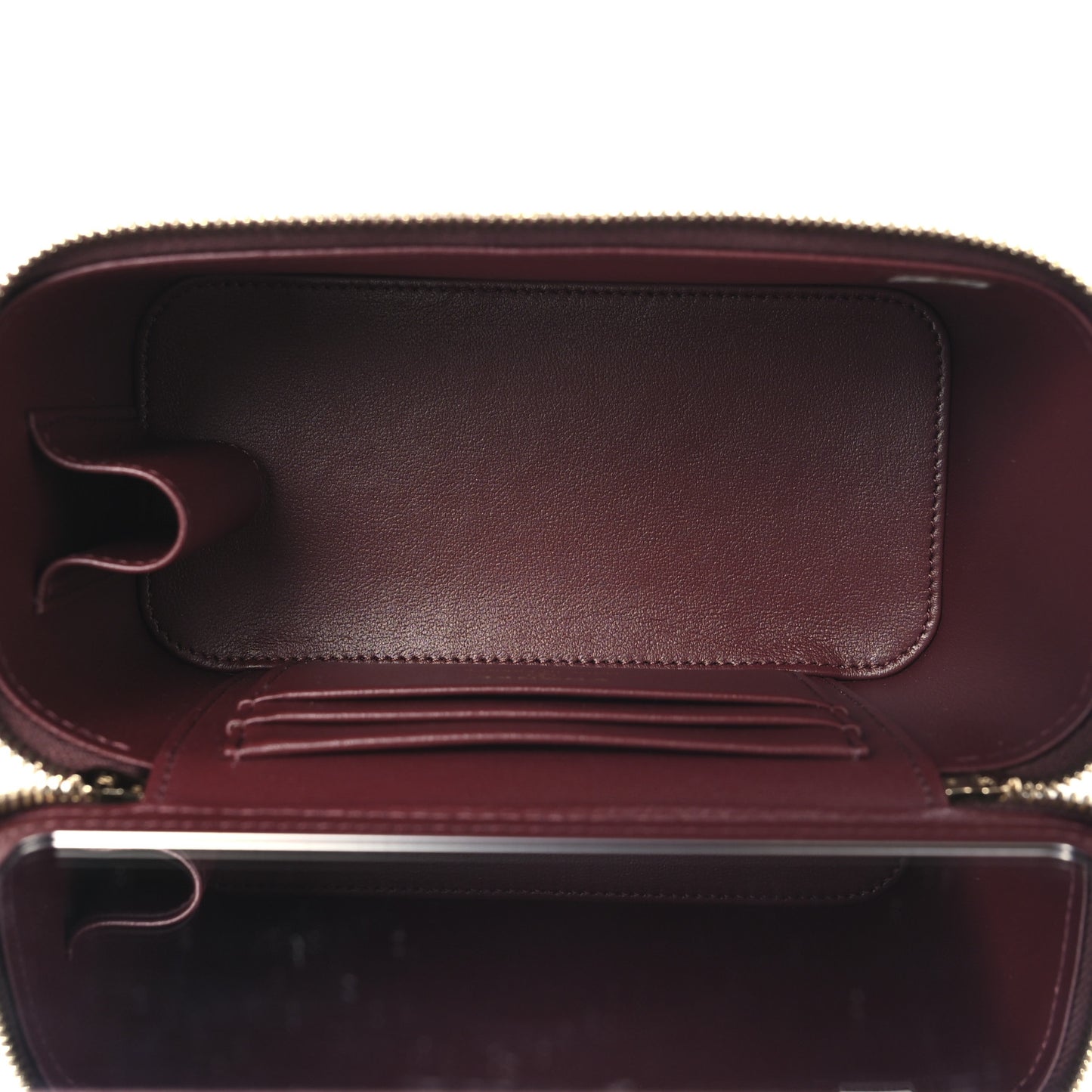 Lambskin Quilted Metal Small Top Handle Vanity Case With Chain Burgundy