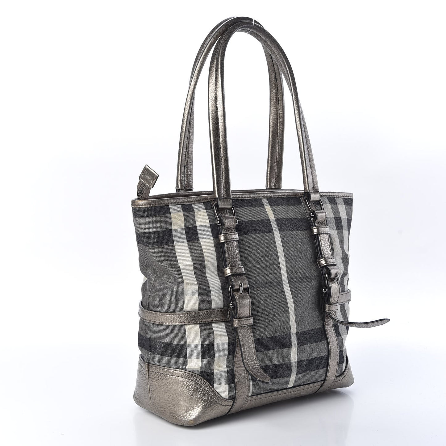 Metallic Calfskin House Check Tote Pewter