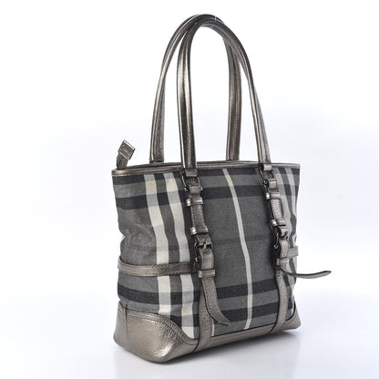 Burberry Metallic Calfskin House Check Tote Pewter 2 of 9