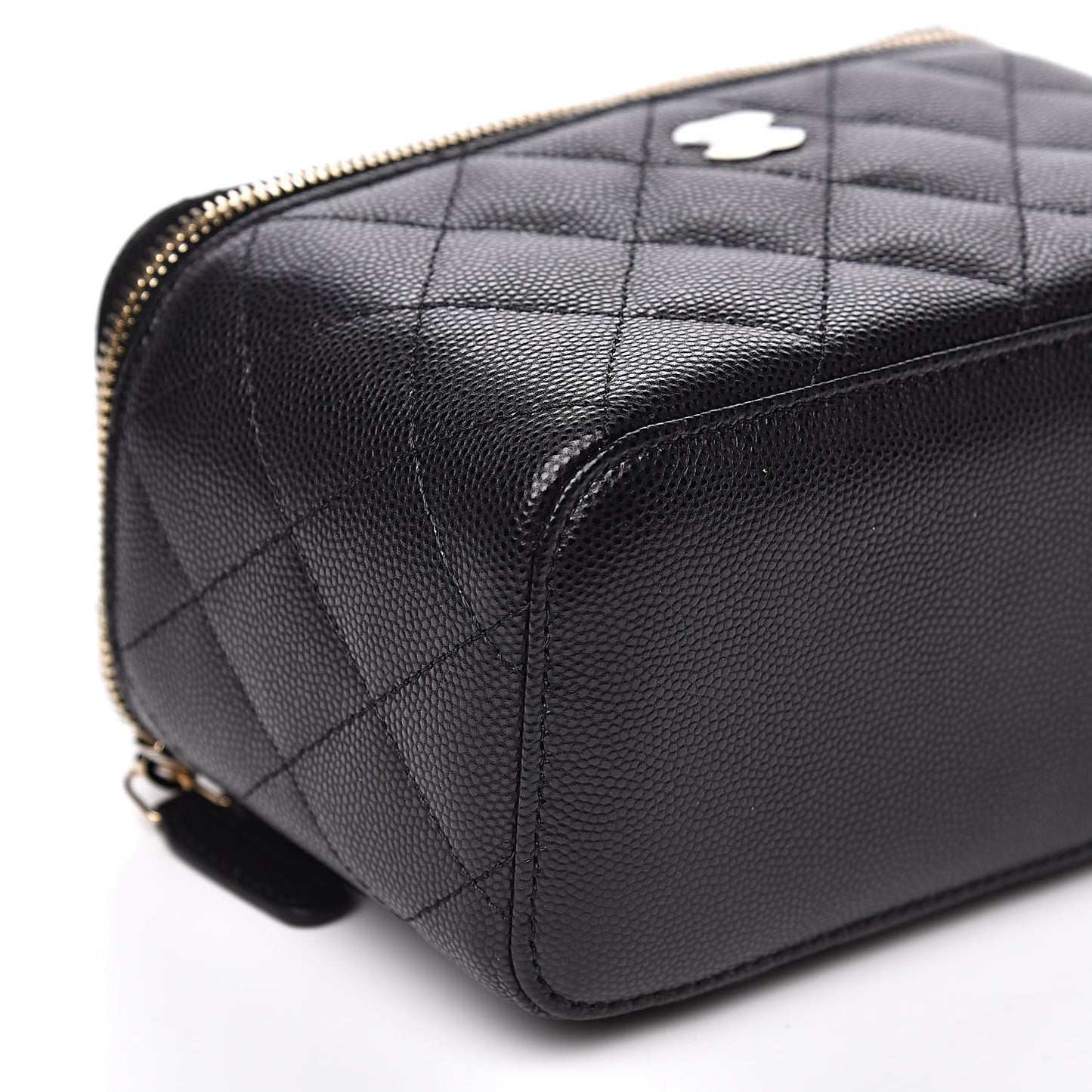 Caviar Quilted Small Vanity Case With Chain Black