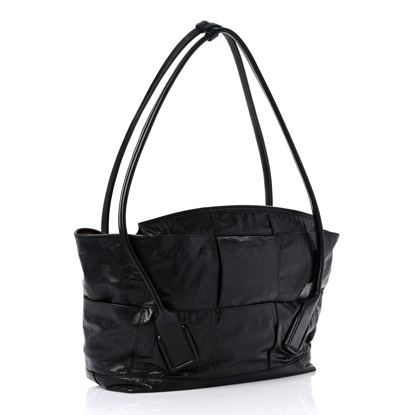 Paper Calfskin Maxi Intrecciato Arco Slouch Black Silver