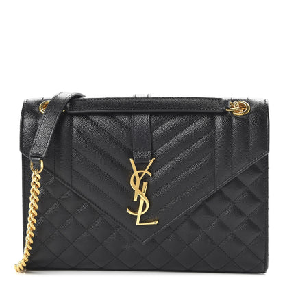 Saint Laurent Grain De Poudre Textured Mixed Matelasse Triquilt Medium Monogram Satchel Black 1 of 10
