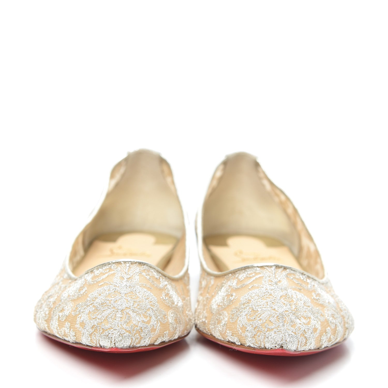 Christian Louboutin Kid Rete Lace Follies Ballerina Flat 39.5 Platine 2 of 7