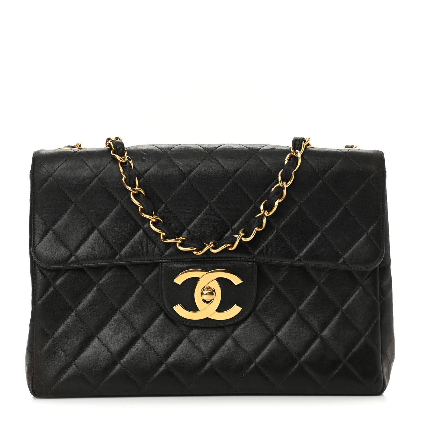 Lambskin Quilted XL Jumbo Single Flap Black