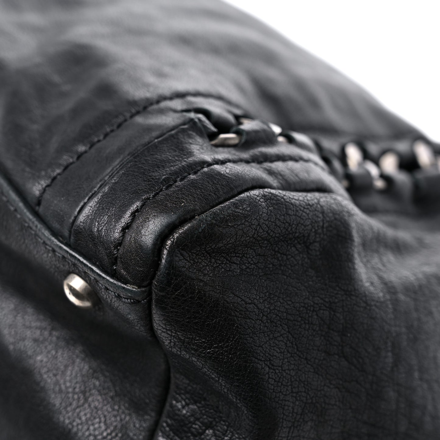Glazed Calfskin East West Modern Chain Tote Black
