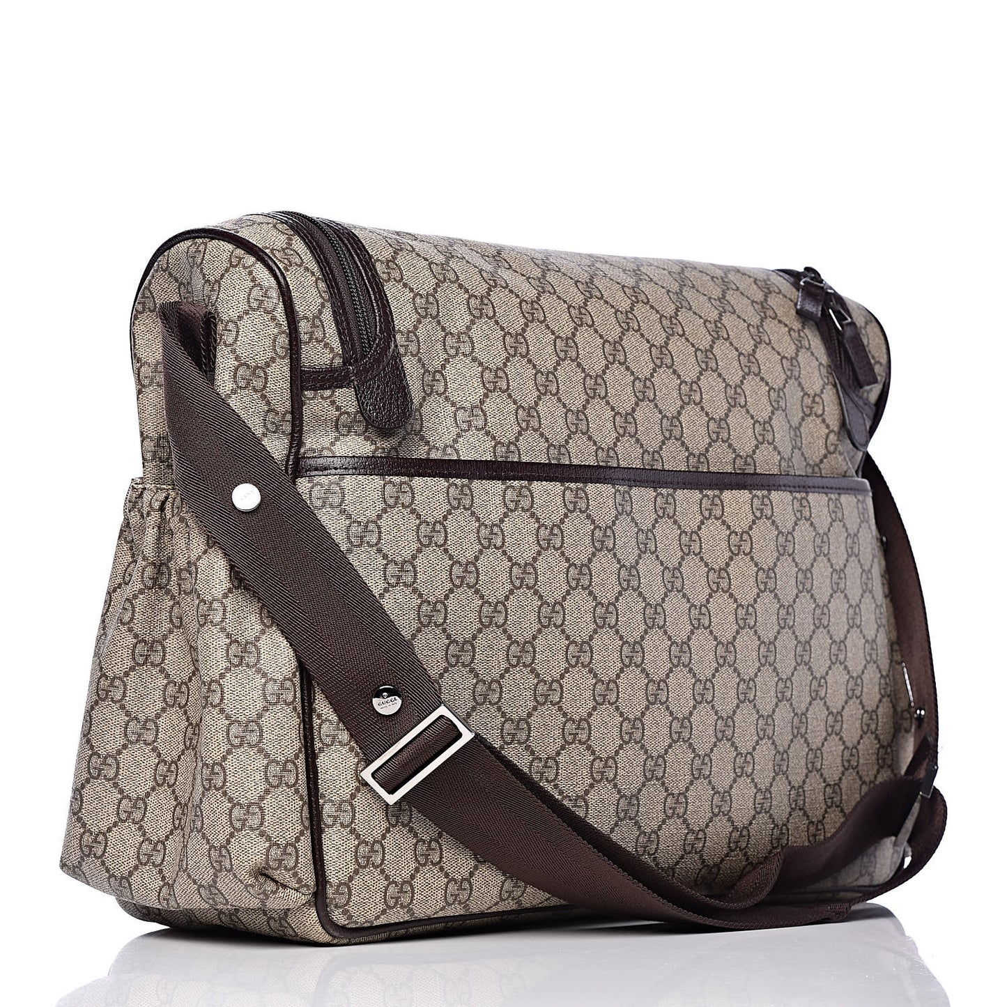 GG Supreme Monogram Selleria Calfskin Large Diaper Bag Beige Ebony Cocoa Dark Chocolate