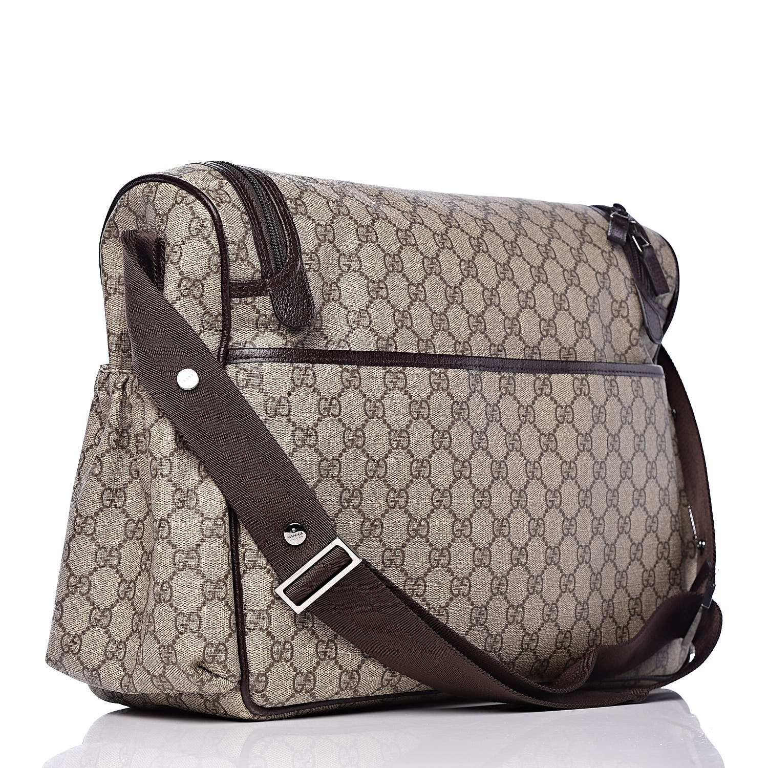 Gucci GG Supreme Monogram Selleria Calfskin Large Diaper Bag Beige Ebony Cocoa Dark Chocolate 4 of 13
