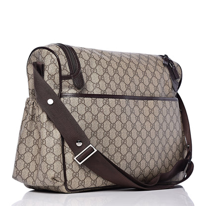 Gucci GG Supreme Monogram Selleria Calfskin Large Diaper Bag Beige Ebony Cocoa Dark Chocolate 4 of 13