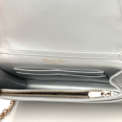 Christian Dior Metallic Grained Calfskin Diorama Wallet on Chain Pouch Silver 5 of 10