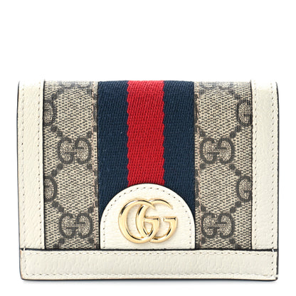 Gucci GG Supreme Monogram Textured Dollar Calfskin Web Ophidia Card Case Beige Ebony Mystic White 1 of 8