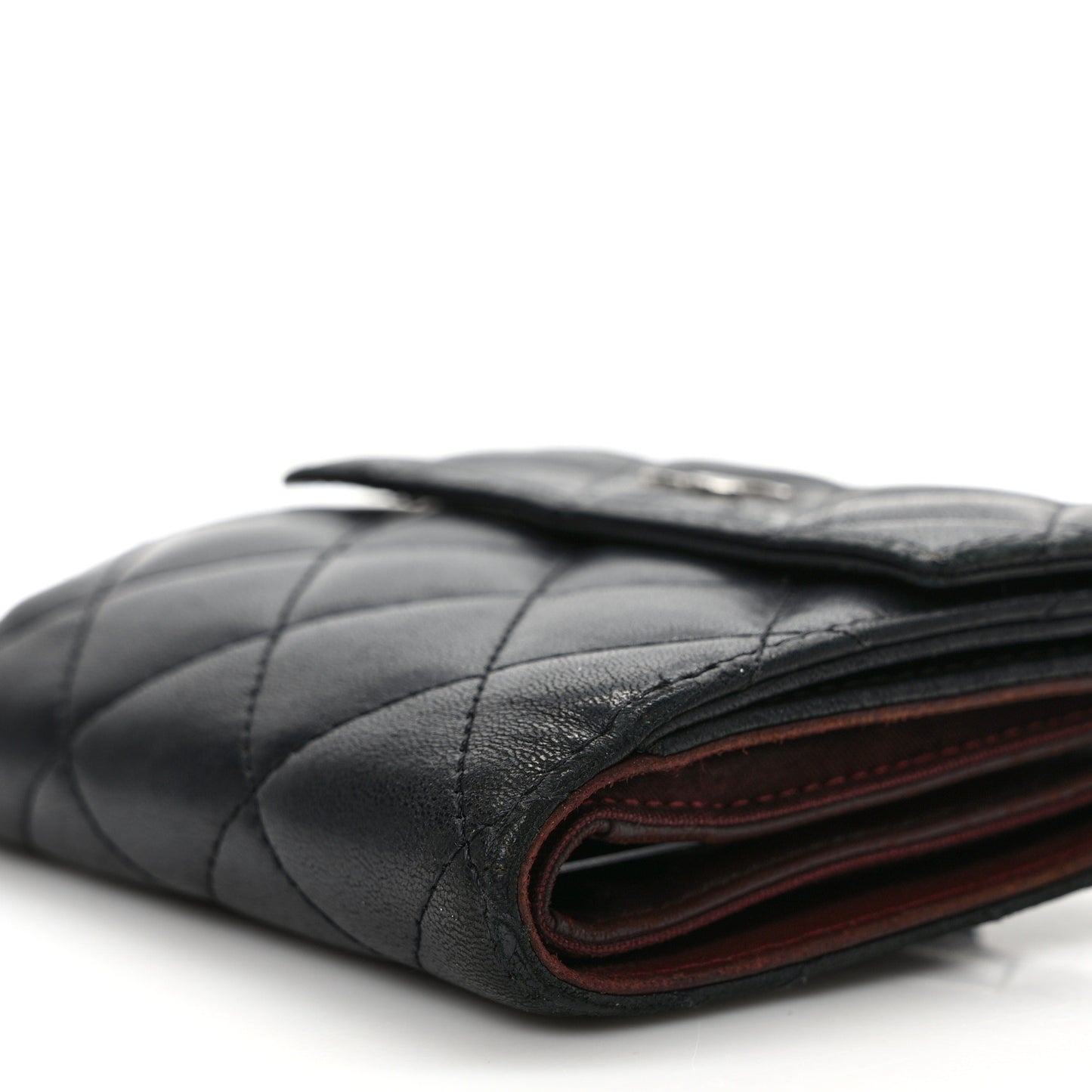 Lambskin Quilted Compact French Flap Wallet Black