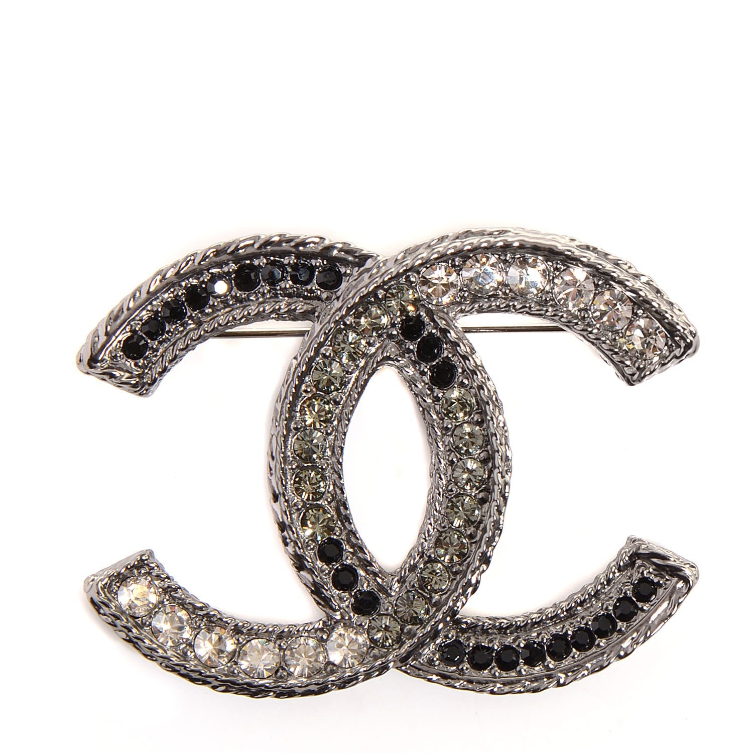 Chanel Crystal CC Brooch Black Silver 1 of 6