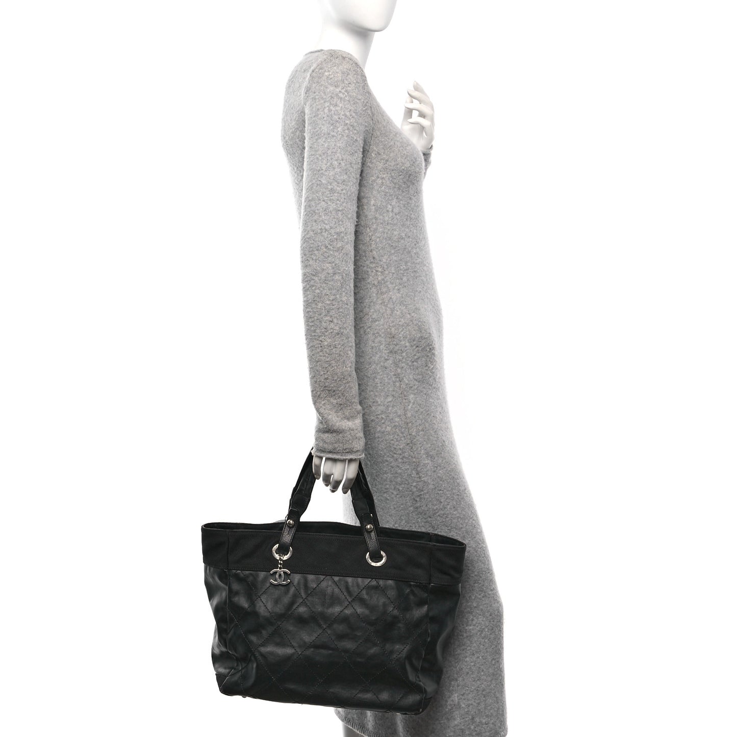 Coated Canvas Quilted Large Paris Biarritz Tote Black