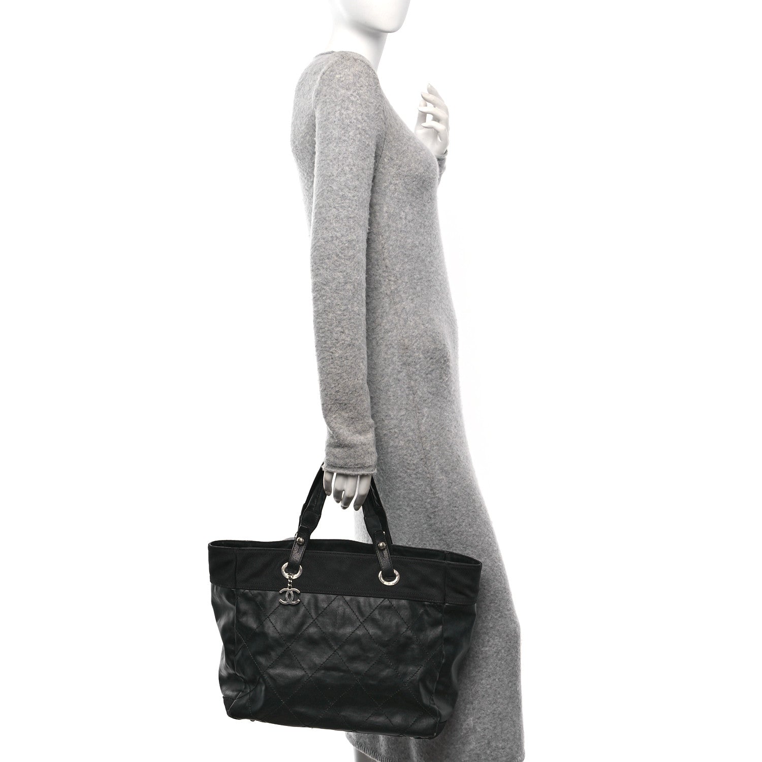 Chanel Coated Canvas Quilted Large Paris Biarritz Tote Black 2 of 10