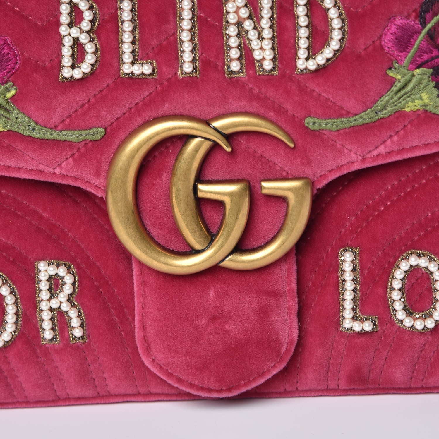 Gucci Velvet Matelasse Blind for Love Embroidered Medium GG Marmont Shoulder Bag Light Raspberry Rose Multicolor 10 of 11