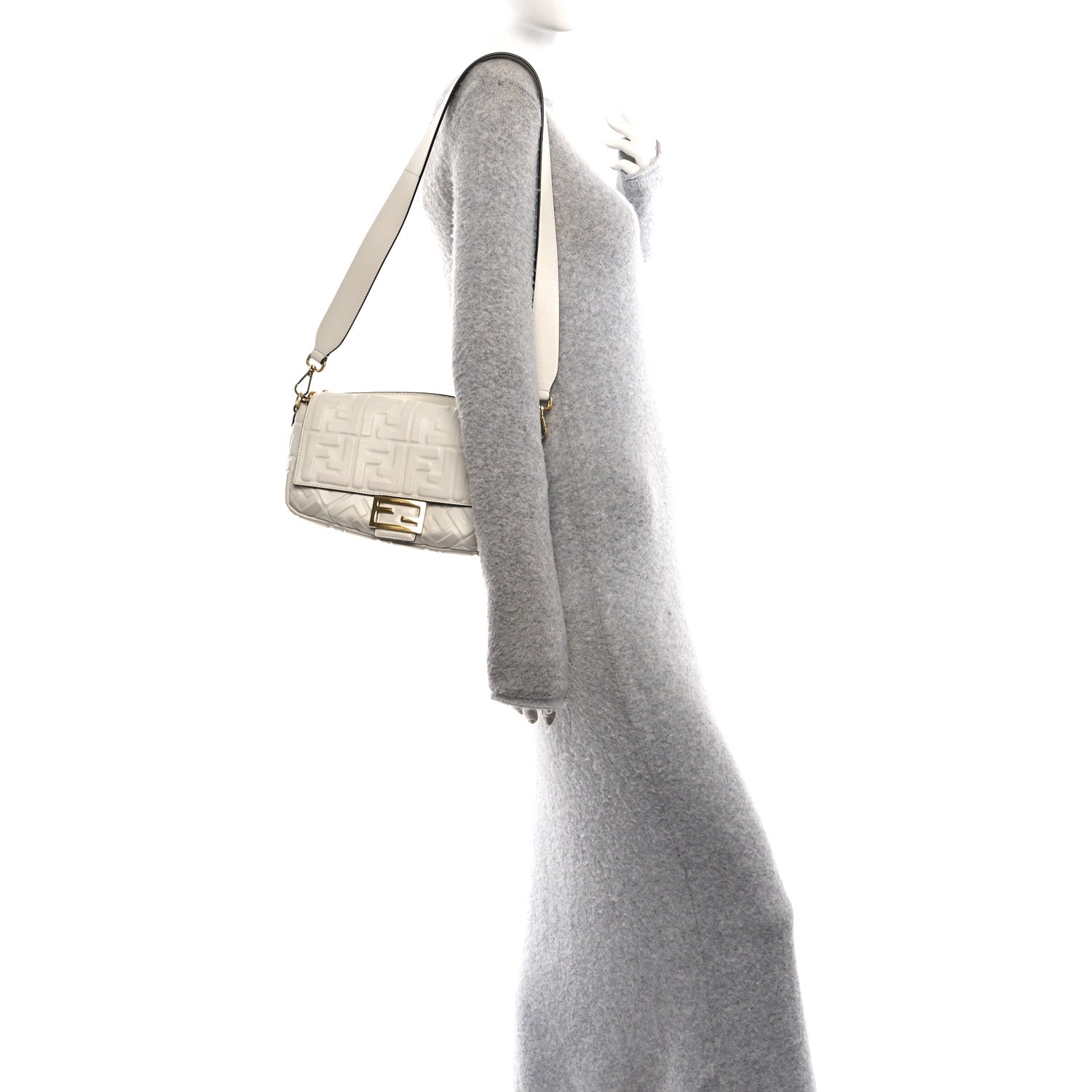 Fendi Nappa FF 1974 Embossed Baguette White 2 of 10