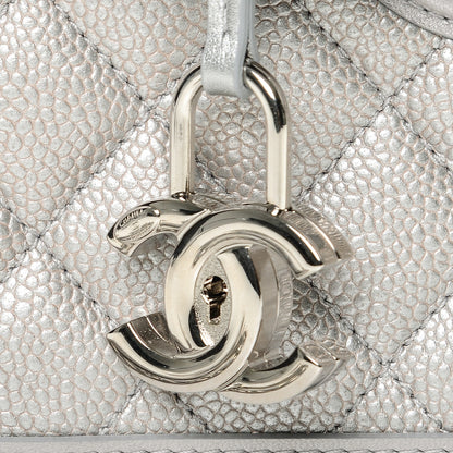 Chanel Metallic Caviar Quilted Large CC Filigree Vanity Case Silver 8 of 9