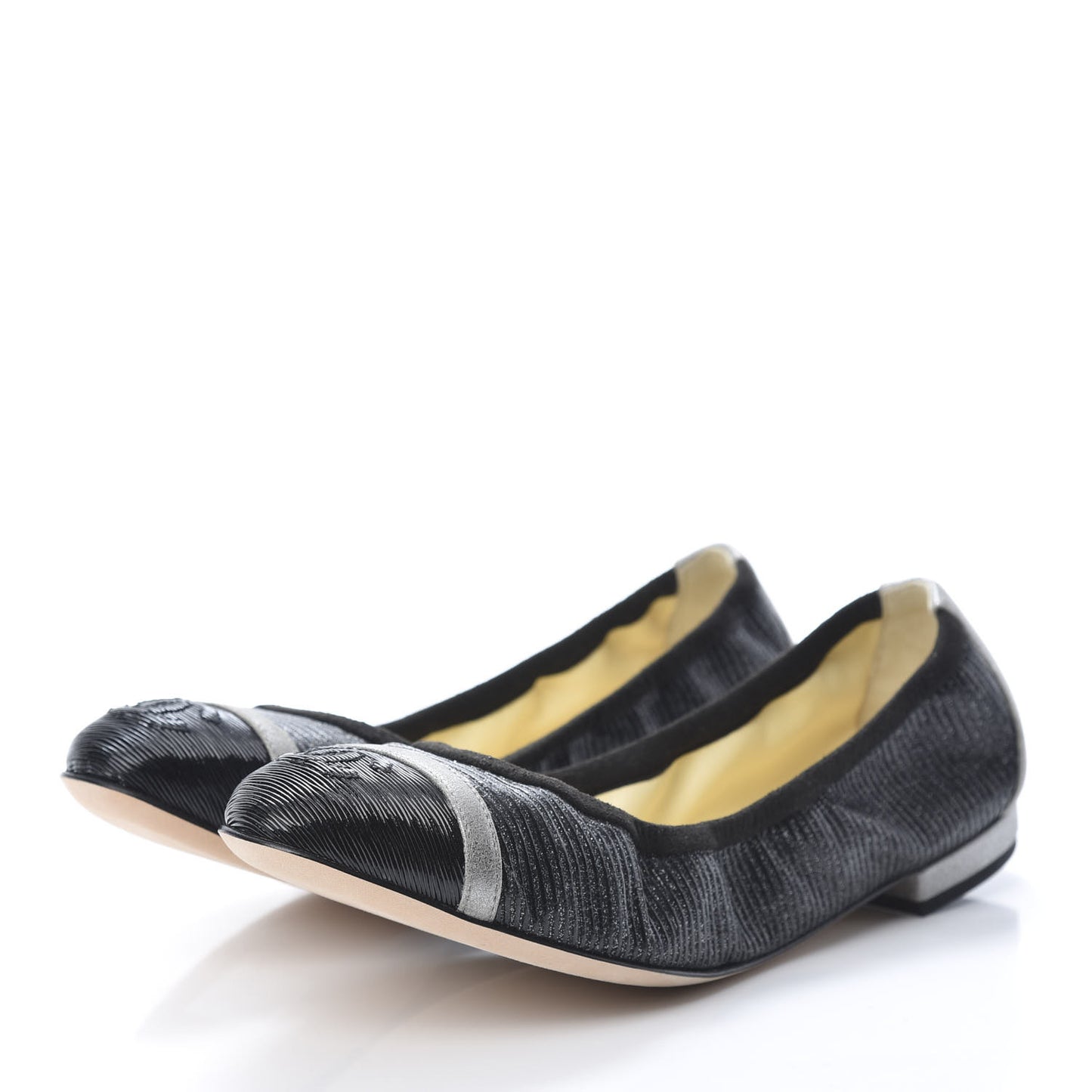 Metallic CC Elastic Cap Toe Ballerina Flats 37 Black Silver