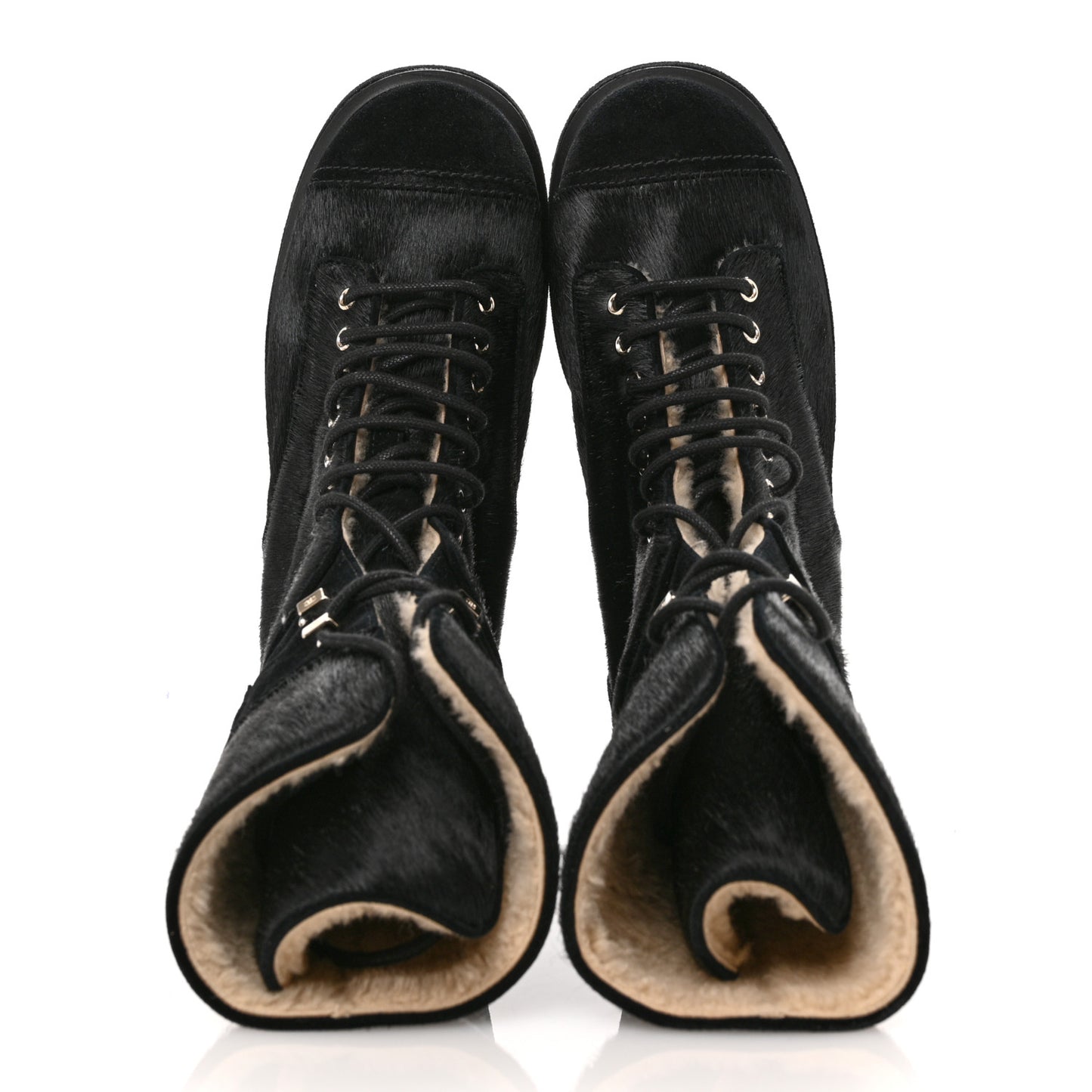 Suede Pony Hair Shearling Lace Up Combat Boots 40 Black
