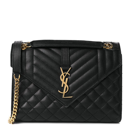Saint Laurent Grain De Poudre Textured Mixed Matelasse Triquilt Medium Monogram Satchel Black 1 of 11